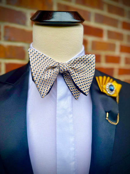 Black and Gold Houndstooth - Knotted Handcrafted Bowties