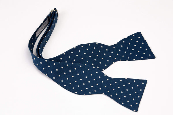 Navy Blue with White Polka Dots - Knotted Handcrafted Bowties
