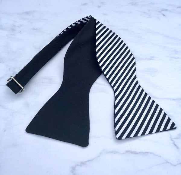 Black and White Reversible Stripes - Knotted Handcrafted Bowties